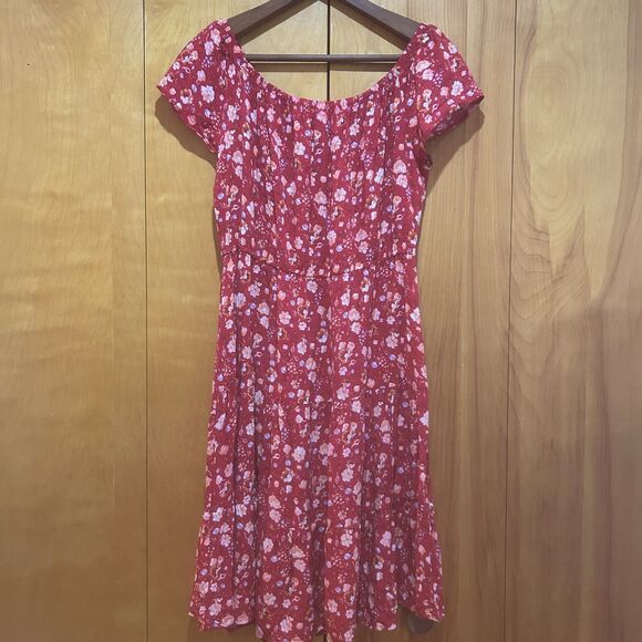 Indigo Rose Womens Red Floral Scoopneck Dress-Sz L-Peasant-Prairie-Cottagecore - Picture 6 of 9